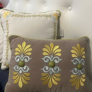 Elegant Embroidered Accent Pillow - Yellow and Gray